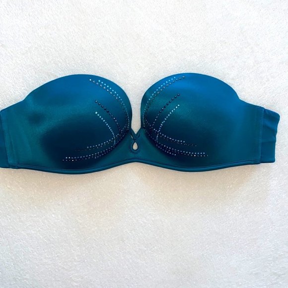 VS Bombshell Strapless Bra 32B Aqua Bling Blue - Picture 5 of 7